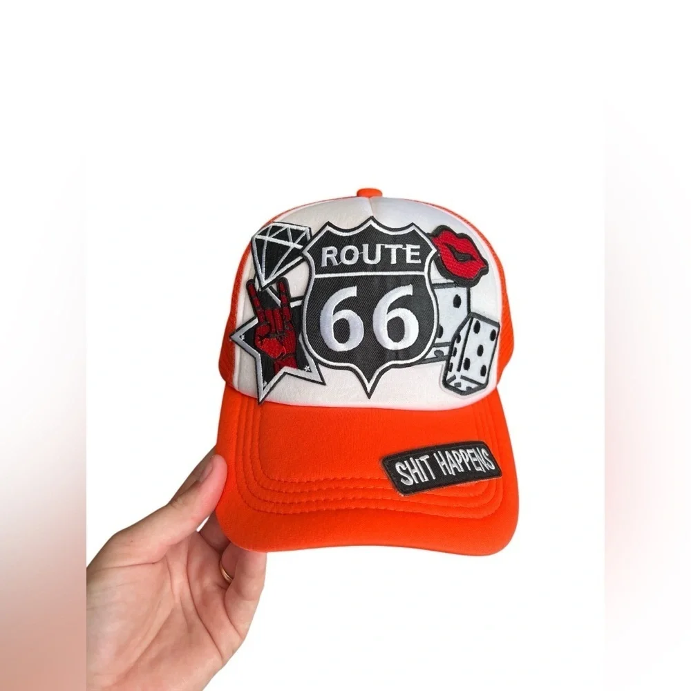Route 66 orange patch work snap back trucker hat - Picture 1 of 3